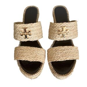 Tory Burch Leather Tan Woven Sandals with Double Strap